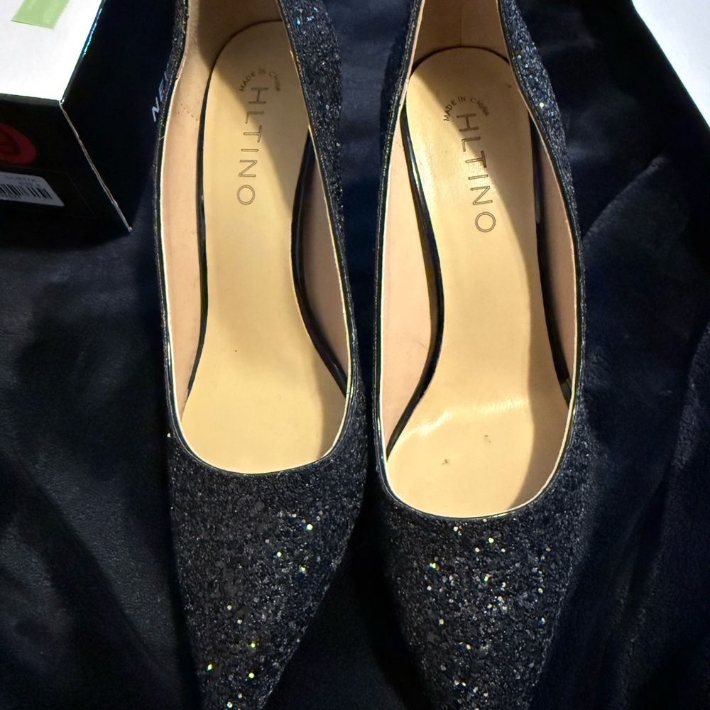 Elegant Black Red Bottom Glitter Heels